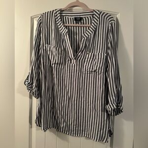 Jones New York Black and White Striped Blouse